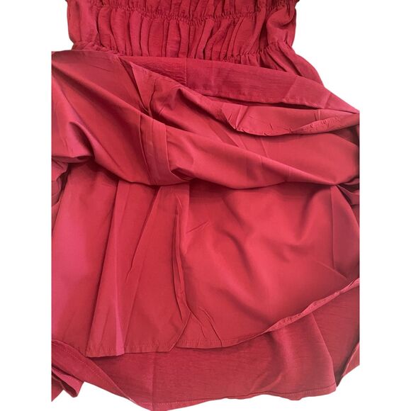 Womens Burgundy Smocked Babydoll Milkmaid Dress Sz S Coquette Romantic Costume - Picture 10 of 10